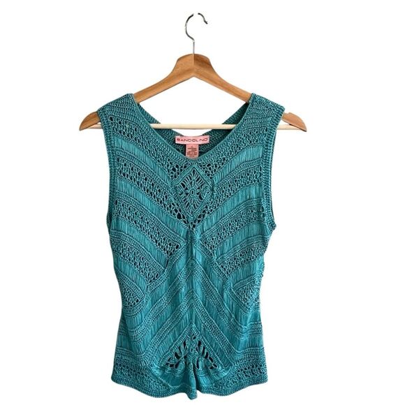 Vintage 90s Boho Hippie Crochet Top Sz L Festival Y2K Coastal Beachy Coachella - Picture 1 of 6